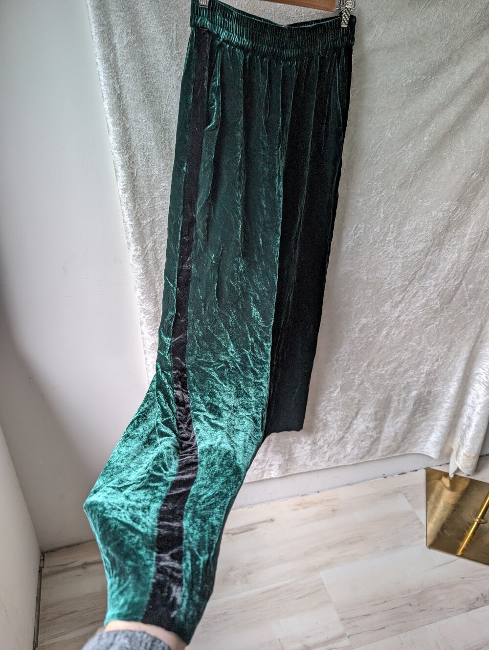 Zara Woman Silk Rayon Viscose Velvet Loose Leg Pocket Trouser Pants Forest Green